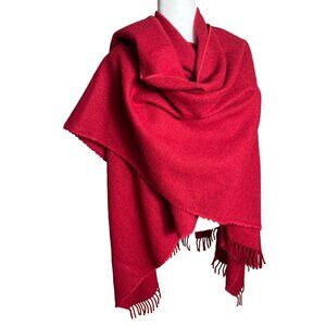 Vintage Cape Tweedmill Wool Blanket Wrap Red Fringe British Unisex Womens